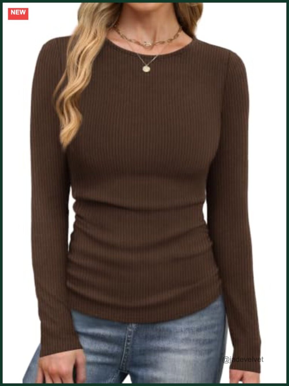 Women's Long Sleeve Ribbed Knit Thermal Shirt Fall Winter Basic Tee